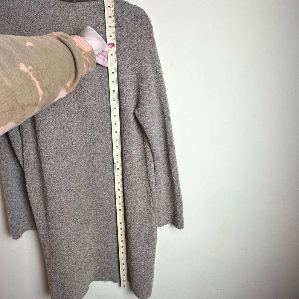 J. Jill Velvet Trim Merino Wool Silk Blend Brown Cardigan Duster Size Medium - Picture 12 of 16